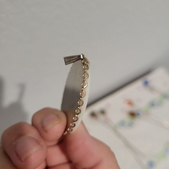 Vintage Victorian Hand Painted Porcelain China Pendant Pink Yellow Blue Roses - Picture 9 of 11